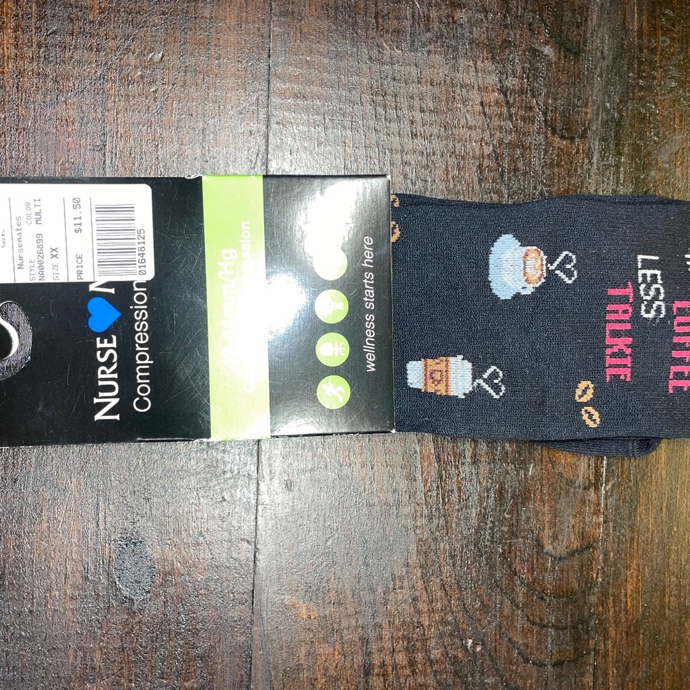 Nurse Mates Compression Socks‎ Black 12-14mm/HG More Coffee Less Talkie Sz XX